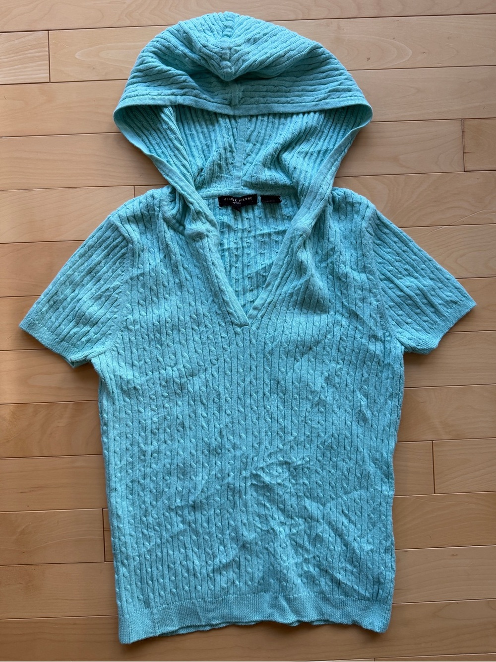 Jeanne Pierre petite cotton turquoise hoodie knit tee